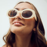 Ribotti Remake Kurt unisex sunglasses - 90s grunge style, oval ivory frame, brown tinted lenses