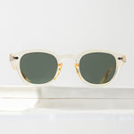 Ribotti Remake Laz unisex sunglasses - retro classic 90s style, clear round wayfarer frame, green tinted lenses 