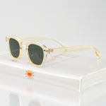 Ribotti Remake Laz unisex sunglasses - retro classic 90s style, clear round wayfarer frame, green tinted lenses 
