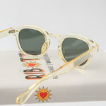 Ribotti Remake Laz unisex sunglasses - retro classic 90s style, clear round wayfarer frame, green tinted lenses 