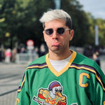 Ribotti Remake Léon Lepro unisex sunglasses - timeless minimalist 90s style, round clear frame, blue tinted lenses 