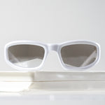 Ribotti Remake Men in Dark unisex sunglasses - grey rectangular oval frame, grey tinted mirror lenses, retro-futuristic minimalist 2000s style