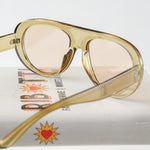 Ribotti Remake Racing Meryl unisex sunglasses - retro chic 90s style, round oversized gold clear frame, pink tinted lenses 