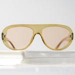 Ribotti Remake Racing Meryl unisex sunglasses - retro chic 90s style, round oversized gold clear frame, pink tinted lenses 