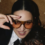 Ribotti Remake Racing Meryl unisex sunglasses - retro chic 90s style, round oversized gold clear frame, pink tinted lenses 