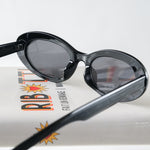 Ribotti Remake Princess Anne unisex sunglasses - retro 90s style, oval cat-eye black frame, black tinted lenses 