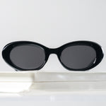 Ribotti Remake Princess Anne unisex sunglasses - retro 90s style, oval cat-eye black frame, black tinted lenses 