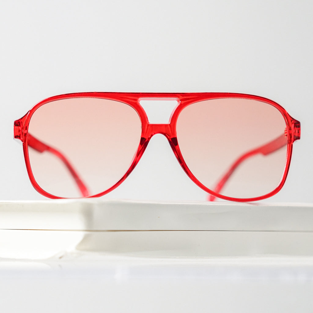 Ribotti Remake Puff Blossom unisex sunglasses – red oversized aviator frame, red tinted lenses, slim retro 90s/2000s style 