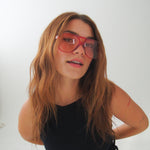 Ribotti Remake Puff Blossom unisex sunglasses – red oversized aviator frame, red tinted lenses, slim retro 90s/2000s style 