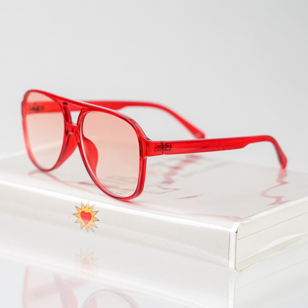 Ribotti Remake Puff Blossom unisex sunglasses – red oversized aviator frame, red tinted lenses, slim retro 90s/2000s style 