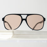 Ribotti Remake Puff Bubbles unisex sunglasses – black oversized aviator frame, brown tinted lenses, slim retro 90s/2000s style 