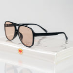 Ribotti Remake Puff Bubbles unisex sunglasses – black oversized aviator frame, brown tinted lenses, slim retro 90s/2000s style 