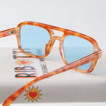 Ribotti Remake Pulp Butch unisex sunglasses - retro 90s style, aviator tortoiseshell frame, blue tinted lenses 