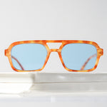 Ribotti Remake Pulp Butch unisex sunglasses - retro 90s style, aviator tortoiseshell frame, blue tinted lenses 