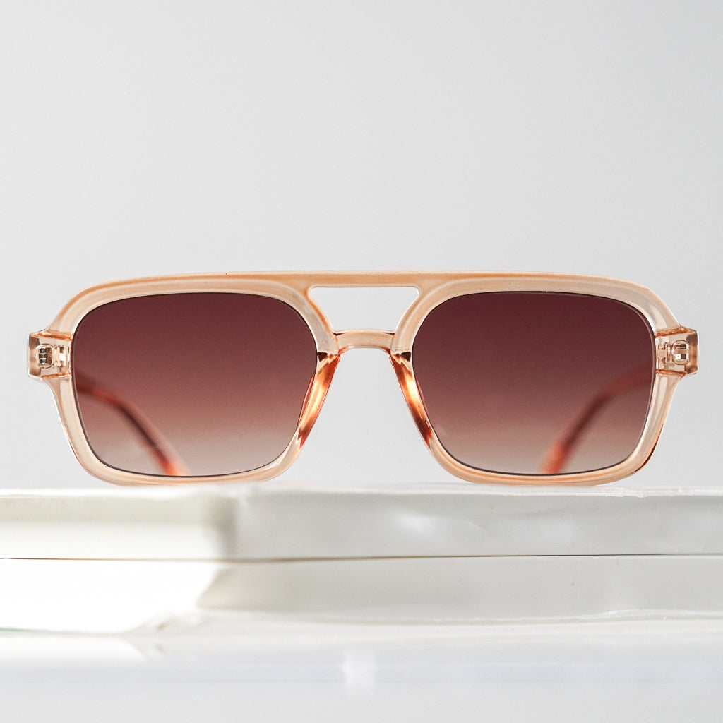 Ribotti Remake Pulp Honey unisex sunglasses - retro 90s style, aviator translucent rose frame, rose tinted lenses 