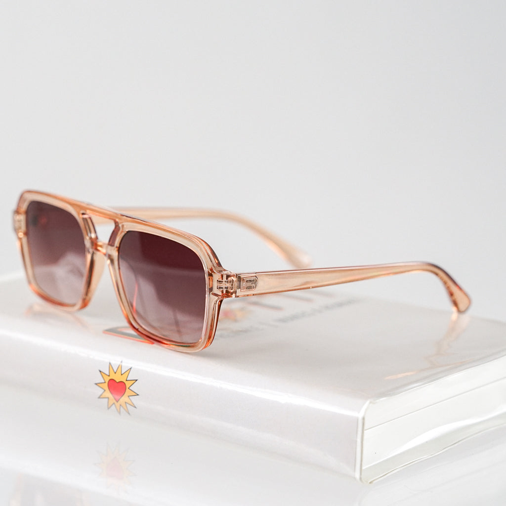 Ribotti Remake Pulp Honey unisex sunglasses - retro 90s style, aviator translucent rose frame, rose tinted lenses 