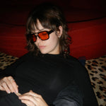Ribotti Remake Pulp Jules unisex sunglasses - retro 90s style, aviator black frame, orange tinted lenses 