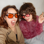 Ribotti Remake Pulp Jules and Mia unisex sunglasses - retro 90s style, aviator black frame, orange and pink tinted lenses 