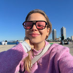 Ribotti Remake Pulp Mia unisex sunglasses - retro 90s style, aviator black frame, pink tinted lenses 