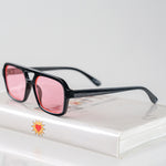 Ribotti Remake Pulp Mia unisex sunglasses - retro 90s style, aviator black frame, pink tinted lenses 