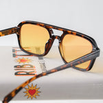 Ribotti Remake Pulp Pumpkin unisex sunglasses - retro 90s style, aviator tortoiseshell frame, orange tinted lenses 