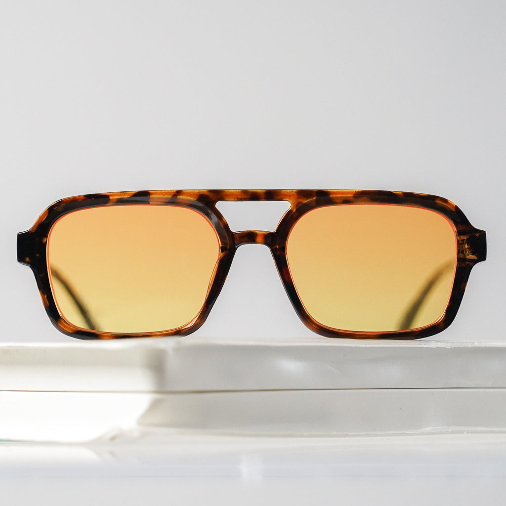 Ribotti Remake Pulp Pumpkin unisex sunglasses - retro 90s style, aviator tortoiseshell frame, orange tinted lenses 