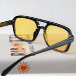 Ribotti Remake Pulp Vincent unisex sunglasses - retro 90s style, aviator black frame, yellow tinted lenses 