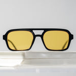 Ribotti Remake Pulp Vincent unisex sunglasses - retro 90s style, aviator black frame, yellow tinted lenses 
