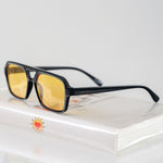 Ribotti Remake Pulp Vincent unisex sunglasses - retro 90s style, aviator black frame, yellow tinted lenses 
