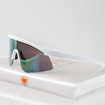 Ribotti Remake Racing Jacques unisex sunglasses – retro 90s sport style, white oversized frame, multicolor tinted mirror lenses 