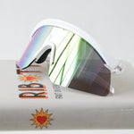 Ribotti Remake Racing Jacques unisex sunglasses – retro 90s sport style, white oversized frame, multicolor tinted mirror lenses 