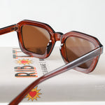 Ribotti Remake Road Trip JD unisex sunglasses - vintage 90s style, brown square frame, brown tinted lenses 