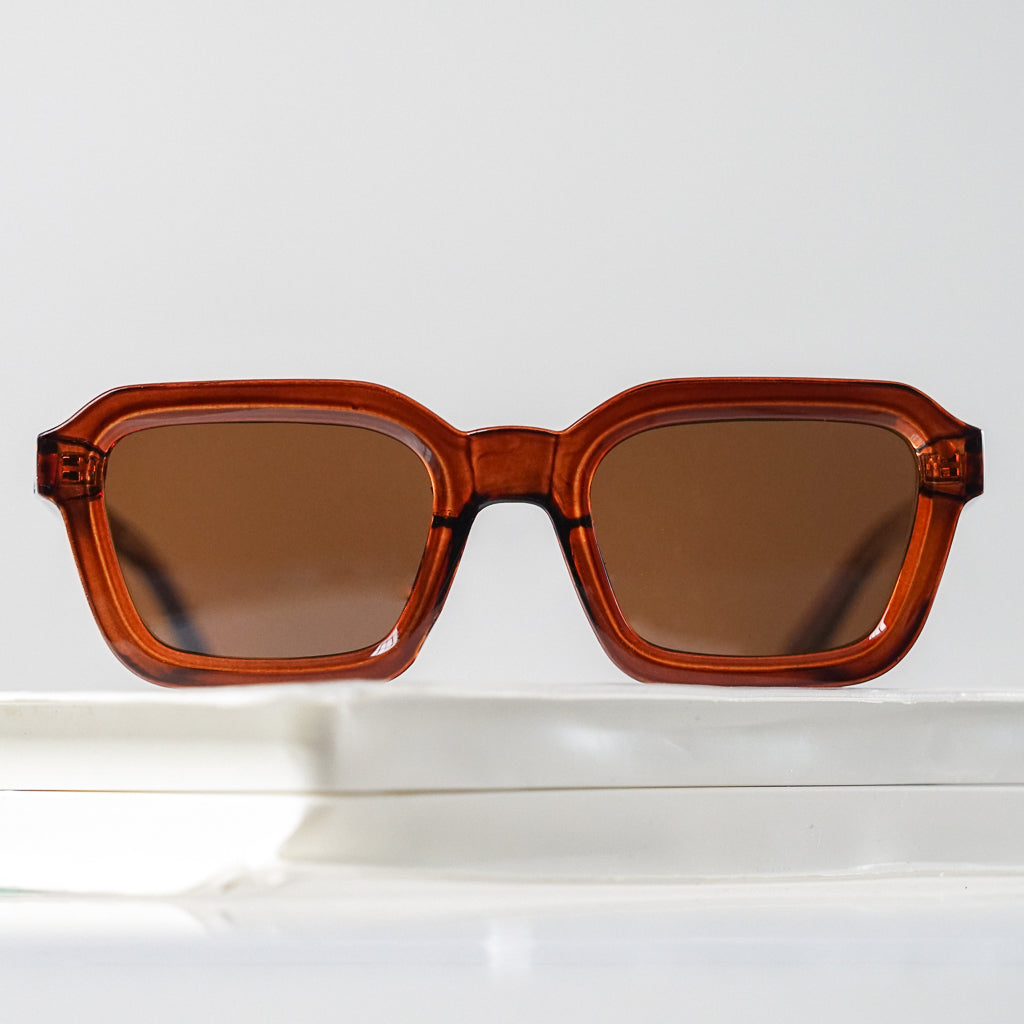 Ribotti Remake Road Trip JD unisex sunglasses - vintage 90s style, brown square frame, brown tinted lenses 