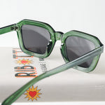 Ribotti Remake Road Trip Thelma unisex sunglasses - vintage 90s style, green square frame, grey tinted lenses 
