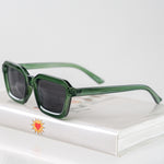 Ribotti Remake Road Trip Thelma unisex sunglasses - vintage 90s style, green square frame, grey tinted lenses 