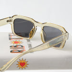 Ribotti Remake Seven Fincher unisex sunglasses - vintage 90s style, rectangular clear frame, grey tinted lenses 