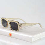 Ribotti Remake Seven Fincher unisex sunglasses - vintage 90s style, rectangular clear frame, grey tinted lenses 