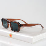 Ribotti Remake Seven Freeman unisex sunglasses - vintage 90s style, rectangular brown frame, blue tinted lenses 