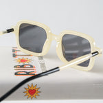 Ribotti Remake Skelling unisex sunglasses - retro 90s style, rectangular ivory frame, grey tinted lenses