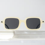 Ribotti Remake Skelling unisex sunglasses - retro 90s style, rectangular ivory frame, grey tinted lenses