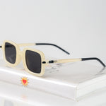 Ribotti Remake Skelling unisex sunglasses - retro 90s style, rectangular ivory frame, grey tinted lenses