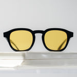 Ribotti Remake Stark unisex sunglasses - retro classic 90s style, round wayfarer black frame, yellow tinted lenses 