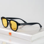 Ribotti Remake Stark unisex sunglasses - retro classic 90s style, round wayfarer black frame, yellow tinted lenses 