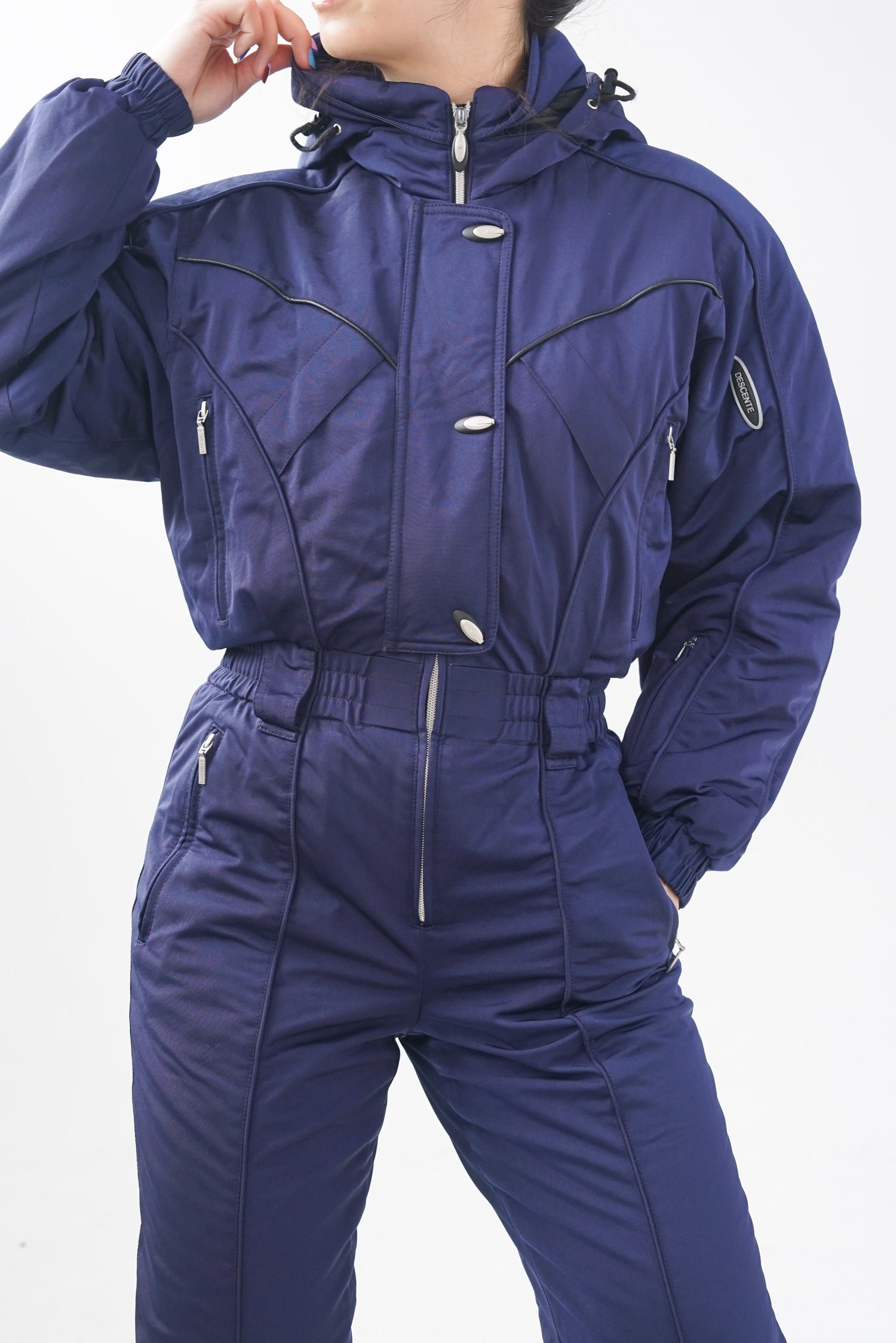 One piece vintage 90s Descente, ski suit bleu marin pour femme taille 8 (XS-S)