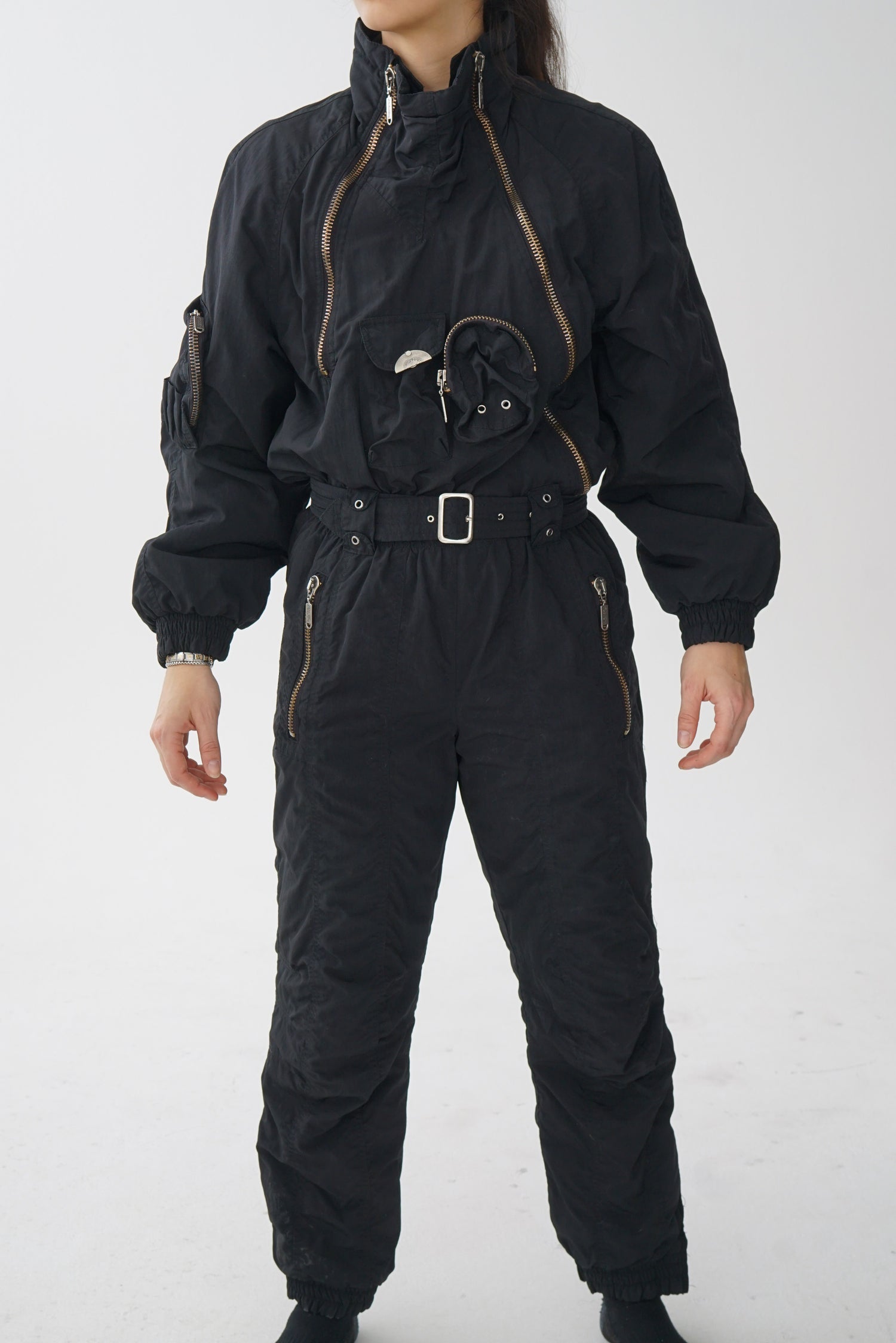 Ensemble de ski une pièce rétro noir Kitex pour femme taille 10 (S)