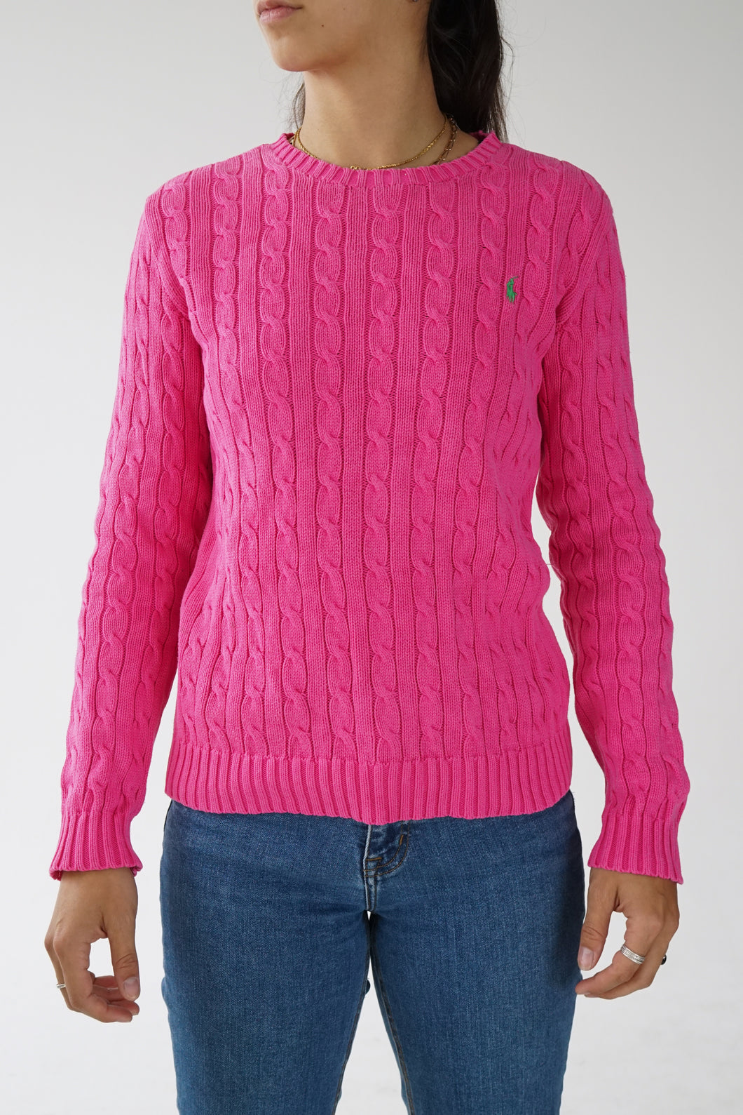 Chandail tressé Ralph Lauren Sport vintage rose pour femme taille XS-S