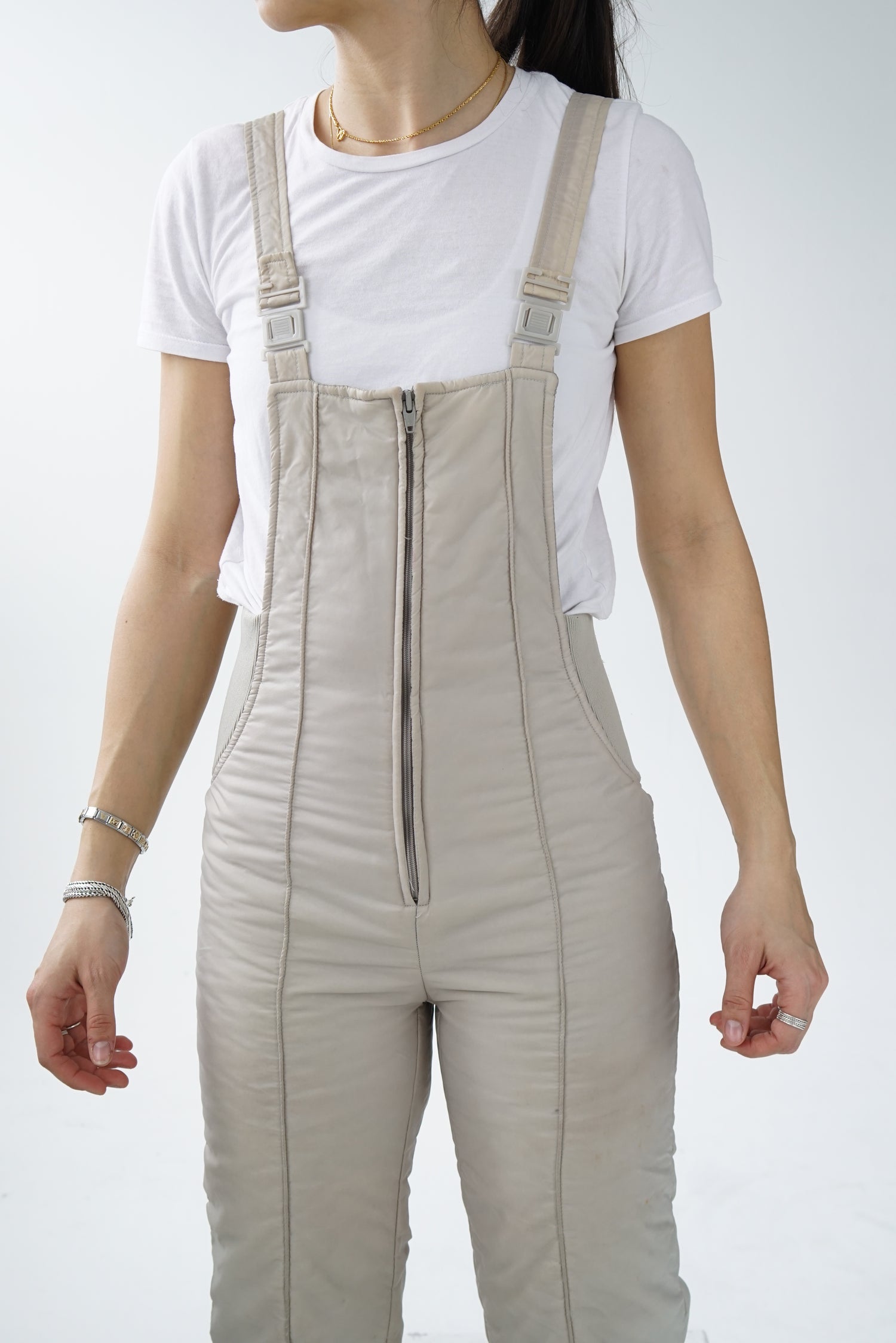 Snow pants vintage overalls SkiOuiSki grey/beige for women size S
