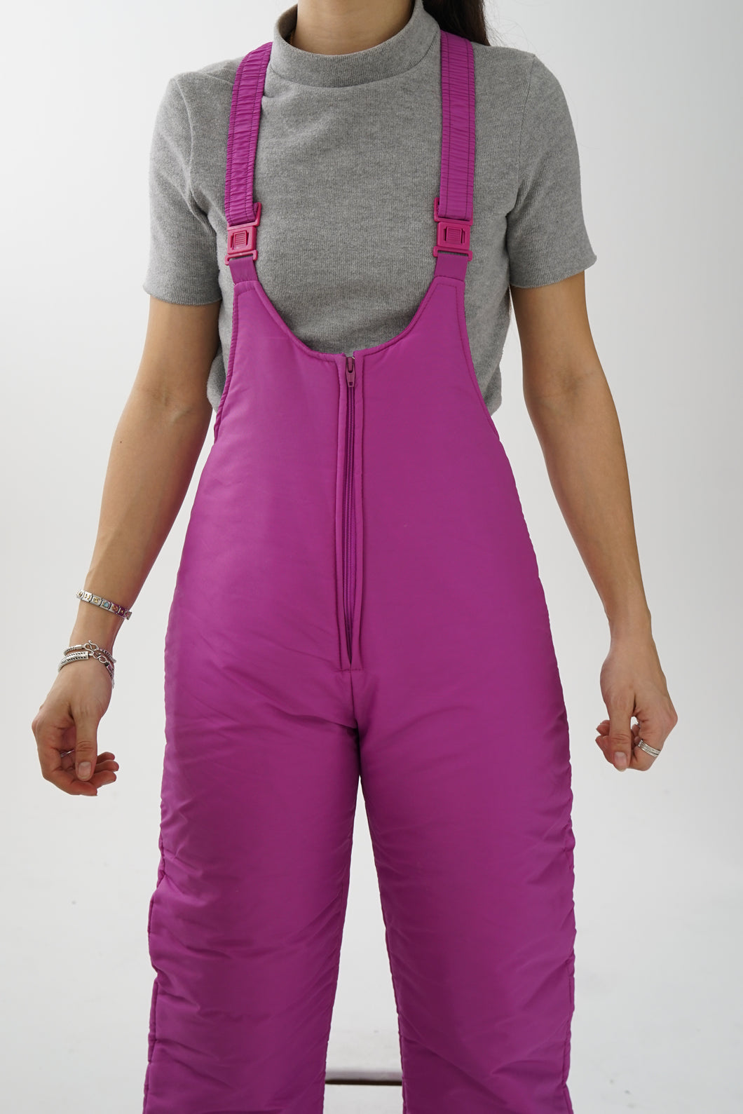 Vintage magenta overalls snow pants for women size S