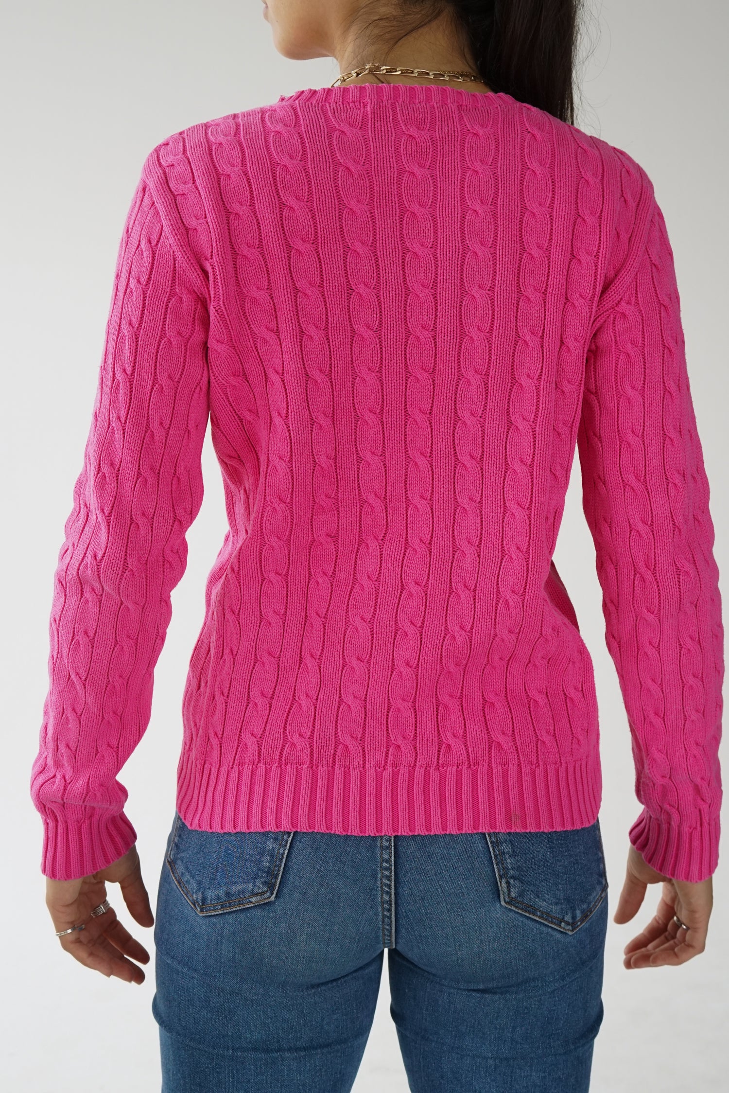 Chandail tressé Ralph Lauren Sport vintage rose pour femme taille XS-S