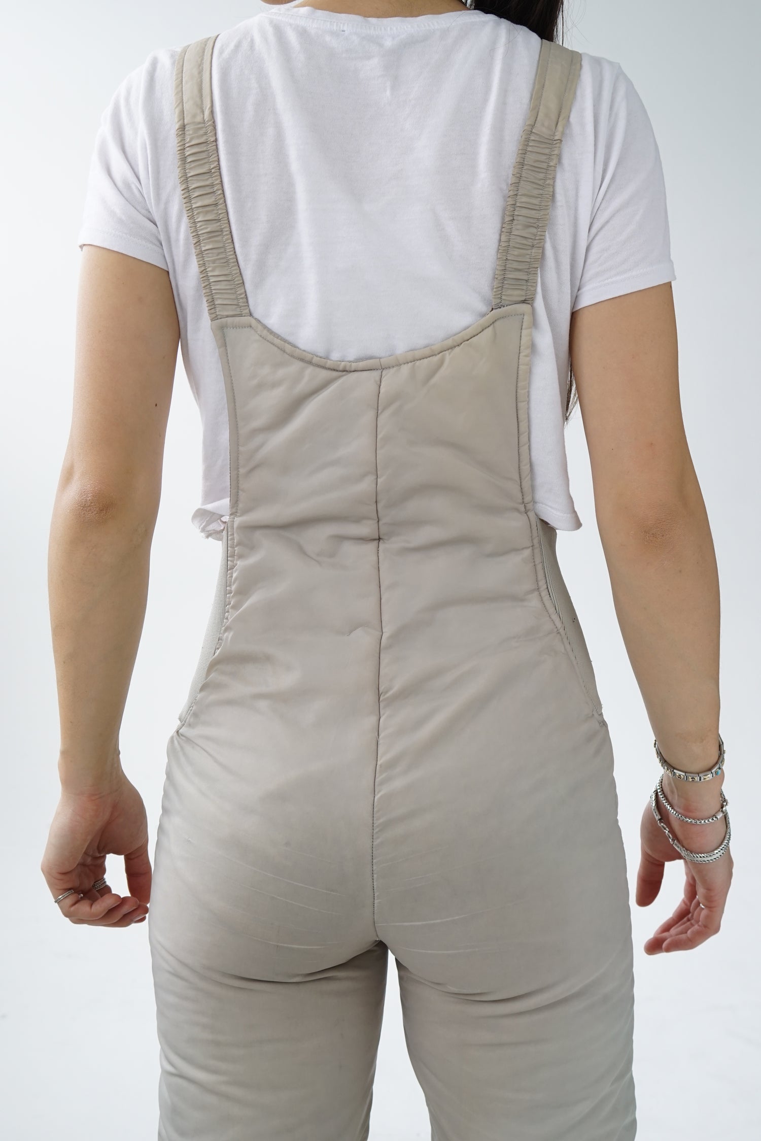 Snow pants vintage overalls SkiOuiSki grey/beige for women size S